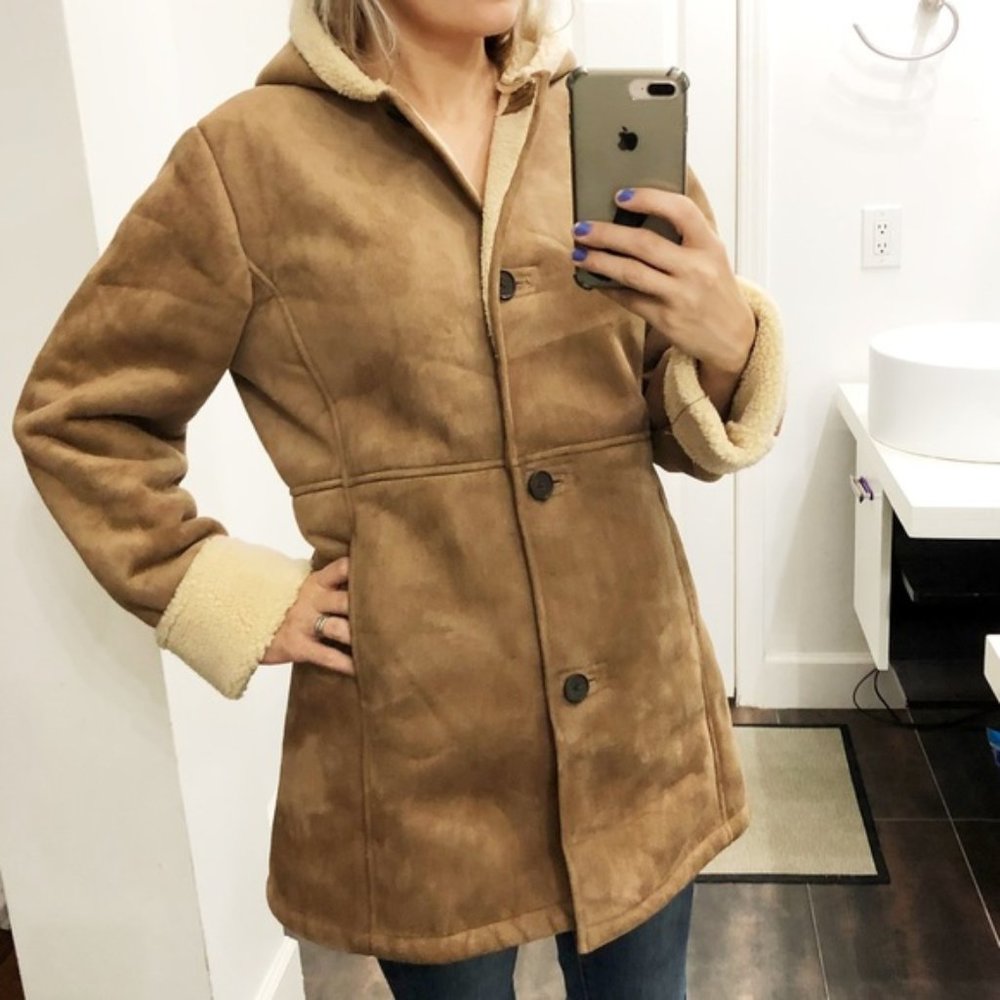 Lands End warm brown furry coat size Medium